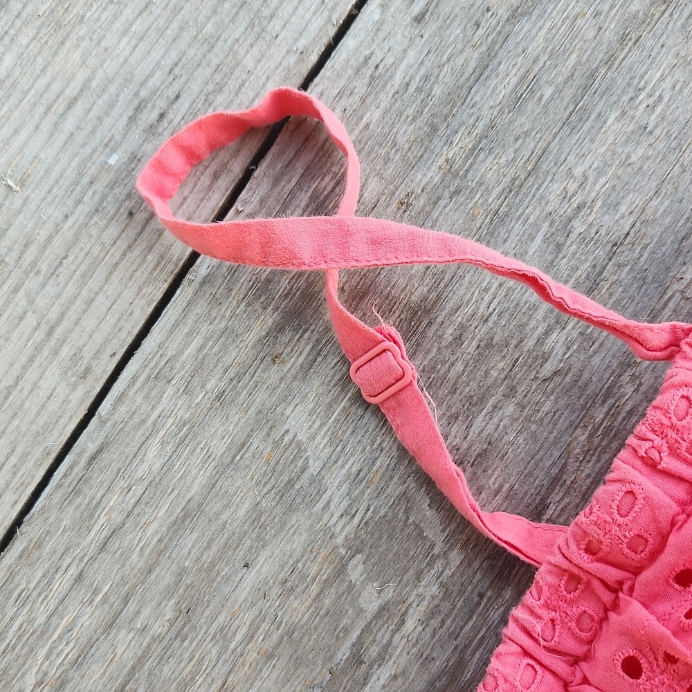 Pink Eyelet Cotton Tank Ruffle Dress Small Easter Spring - Picture 4 of 7